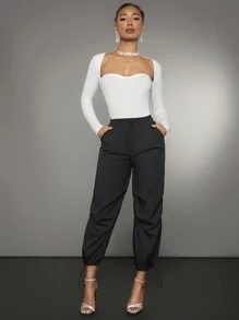 SHEIN BAE Sweetheart Neck Ribbed Knit Bodysuit - White - View 3