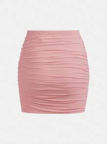 SHEIN Girlism Teen Girl Square Neck Ruched Mesh Top & Skirt