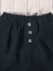 SHEIN Young Boy Button Front Thermal Pants - Green - View 5