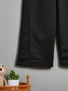 SHEIN Leap Crew Tween Boy Drawstring Waist Slant Pocket Wide Leg Sweatpants - Black - View 4