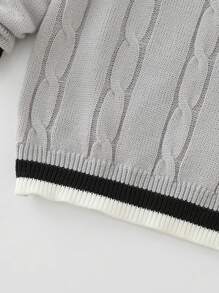 Young Boy Cable Knit Contrast Collar 2 In 1 Sweater