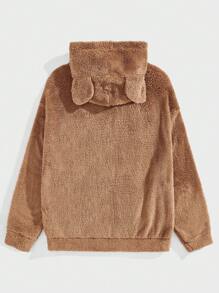 Manfinity RebelGame 超大号男士加大码 3D 熊耳设计连帽衫 - 棕色 - 查看 2