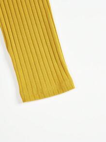 SHEIN Essnce Solid Ribbed Knit Split Hem Dress - Yellow - View 4