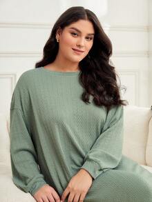 Mulvari 大碼落肩袖荷葉邊娃娃裙 - 綠色 - 查看 6