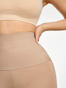 Shapelle Forme Women's Apricot Knitted Fabric Semi-Sheer Tummy Control Mini Shorts Casual Style Mid Stretch Waist Control Leggings