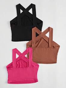 SHEIN Essnce 3 piezas Top unicolor crop correa ancha - Multicolor - Ver 2