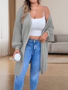 SHEIN LUNE Áo khoác cardigan thả vai cỡ lớn - Xám - Xem 4