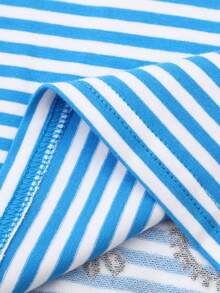 女小童條紋圖案車刺繡T恤 - 藍色 - 查看 3