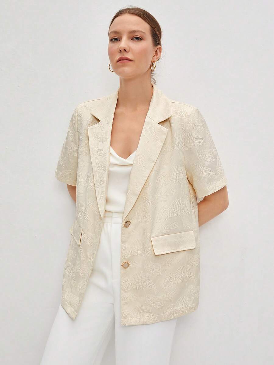 BizChic Lapel Collar Flap Detail Blazer - Apricot - View 1