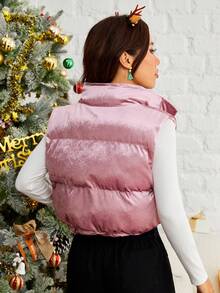 SHEIN EZwear 拉链天鹅绒背心夹棉大衣 - 藕粉色 - 查看 4