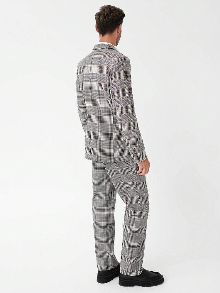 Men Plaid Single Button Blazer & Pants Set