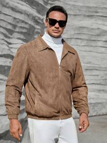 GENTILAND 男士大码拉鏈開襟夾克 - 棕色 - 查看 3