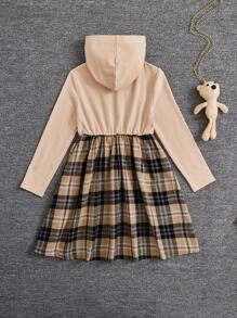 Cô gái Tween In kẻ sọc áo có mũ Váy 2 trong 1 Với Gấu Cái túi - Màu Khaki - Xem 2