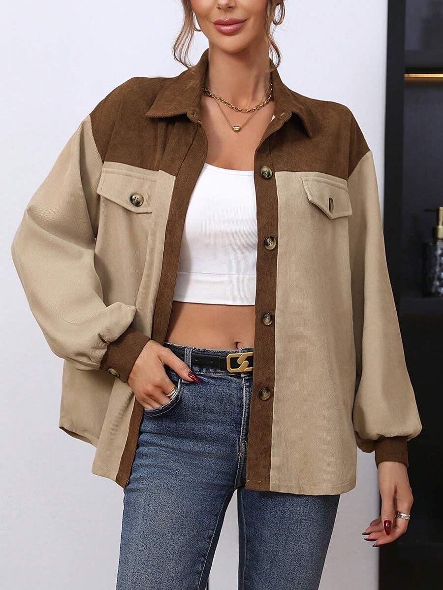 Chiquease Two Tone Drop Shoulder Flap Detail Drop Shoulder Flap Detail Coat - Apricot - View 1