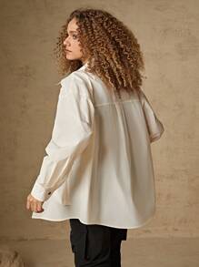 In My Nature Zip Detail Patched Pocket Drop Shoulder Oversized Outdoor Shirt - Beige - View 2