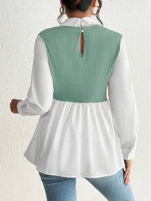 SHEIN Maternity Two Tone 2 In 1 Peplum Blouse - Blue - View 2