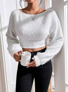 SHEIN Essnce Xoay lại Thả vai Áo phông Crop - trắng - Xem 6