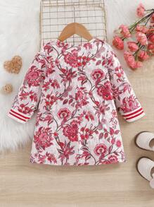 女嬰印花荷葉邊前蝴蝶結洋裝 - 彩色 - 查看 2