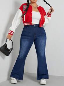 SHEIN EZwear 大碼牛仔喇叭褲 - 深色水洗藍 - 查看 4