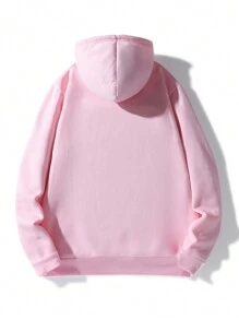 Men Kangaroo Pocket Drawstring Hoodie - Pink - View 2