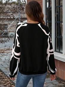 SHEIN LUNE Graphic Print Raglan Sleeve Sweatshirt,Long Sleeve Tops In Fall/Winter