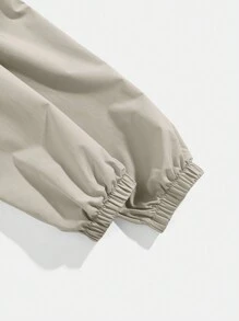 Claim Dot Loose Fit Men's Zip Up Drawstring Waist Casual Hooded Jacket - Apricot - View 6