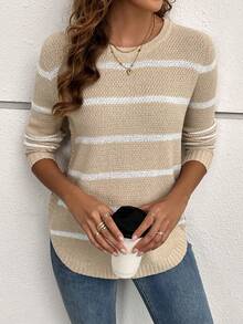 Mẫu sọc Curved Hem Áo len - Nhiều màu - Xem 4