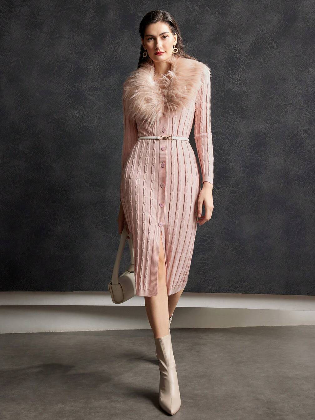 faux fur knit dress MOTF COLLAR DRESS｜Motf Season: SS22