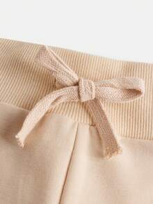 SHEIN 青少年女孩前打結喇叭衛褲 - 杏色 - 查看 4