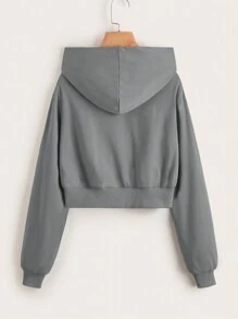 SHEIN Teen Girl Zip Up Hoodie,In Fall/Winter - Grey - View 2