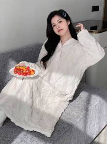 DAZY Bata de franela de hombros caídos, forrada de felpa, para otoño e invierno