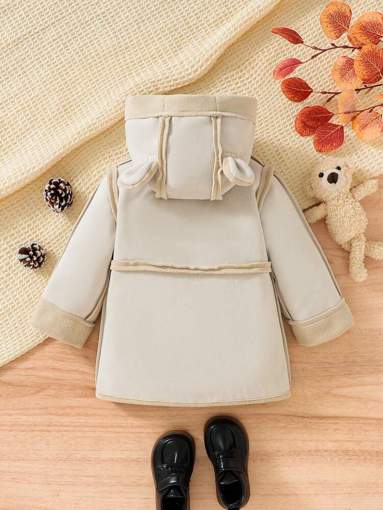 Baby Boy Contrast Binding 3D Ears Design Hooded Coat