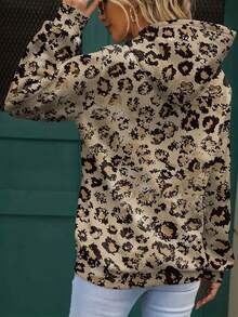 SHEIN EZwear Leopard & Floral Print Drop Shoulder Hoodie - Multicolor - View 2