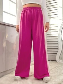 SHEIN EZwear 大碼撞色下擺開叉衛褲 - 彩色 - 查看 4