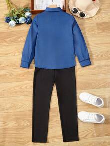 SHEIN Cô gái Tween Chi tiết về Flap Áo khoác Trench & Chất rắn Bộ áo liền quần Cami - màu nâu - Xem 2