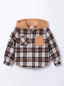 SHEIN 男嬰格紋印花連帽襯衫不帶T恤 - 彩色 - 查看 4