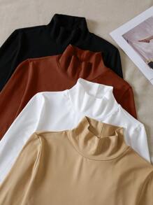 INAWLY 4 piezas Camiseta unicolor cuello alzado