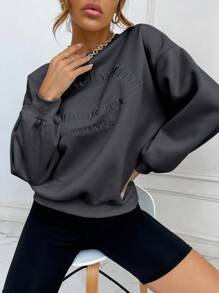 SHEIN Unity 字母刺繡落肩袖運動衫 - 灰色 - 查看 6