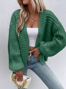 SHEIN Frenchy 落肩休闲设计开衫 - 綠色 - 查看 3