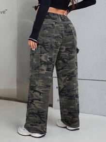 SHEIN ICON Hơn Camo In Túi có nắp Quần jean chở hàng - Nhiều màu - Xem 2