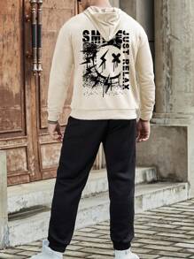 Manfinity Homme Men Plus Letter Graphic Drawstring Hoodie & Sweatpants - Multicolor - View 1