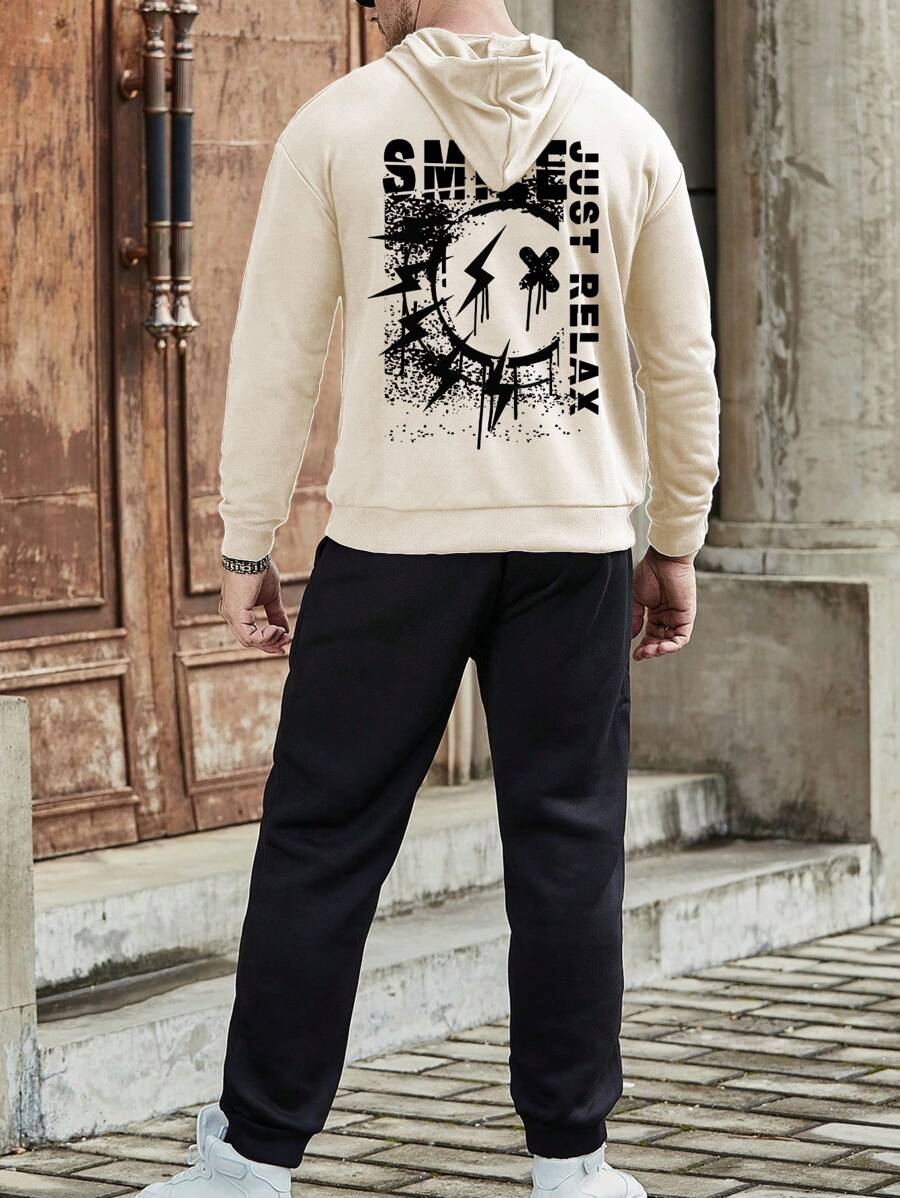 Manfinity Homme Men Plus Letter Graphic Drawstring Hoodie & Sweatpants - Multicolor - View 1