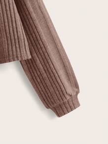 SHEIN Leap Crew Teen Girl Drop Shoulder Ribbed Knit Tee - Mocha Brown - View 3