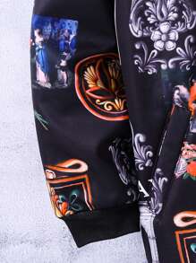 男大童1入組字母圖案風衣外套 - 黑色 - 查看 3