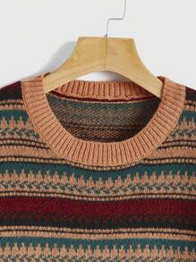 ROMWE Jersey con patrón geométrico de hombros caídos - Naranja - Ver 3