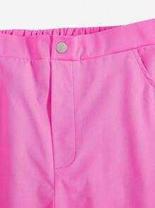 SHEIN EZwear Plus Letter Patched Detail Contrast Tape Split Hem Wide Leg Pants - Pink - View 4