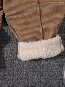 SHEIN Young Boy Slant Pocket Thermal Lined Corduroy Pants - Khaki - View 5