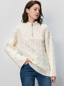 SHEIN Frenchy Jersey tejido de cable de hombros caídos - Albaricoque - Ver 1