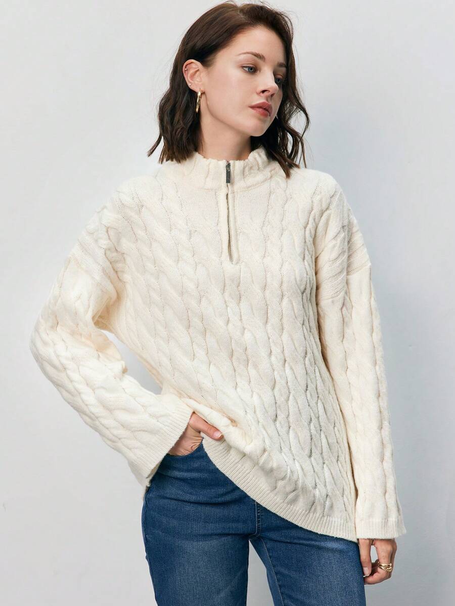 SHEIN Frenchy Jersey tejido de cable de hombros caídos - Albaricoque - Ver 1