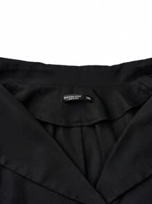 SHEIN Clasi 大碼雙排釦褶皺細節外套 - 黑色 - 查看 4